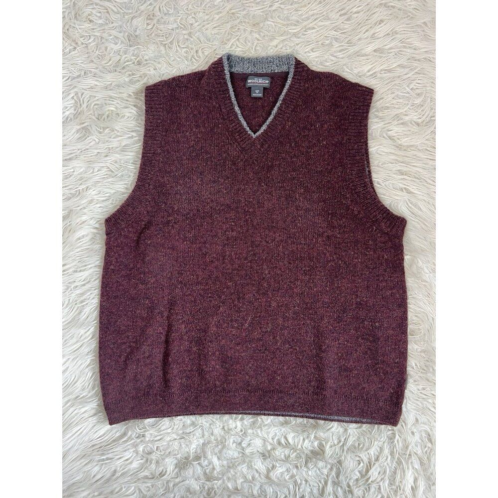 Woolrich Men’s Burgundy Red & Gray Sweater Vest 100% Wool Size XL